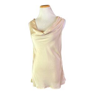 Nouvelle Silk 95 Five Size S Beige Drape-Neck Sleeveless Top Bias Cut *Flaw